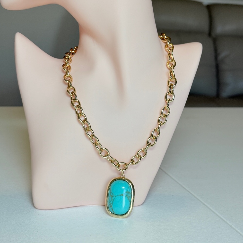 Gold Chain Necklace with Turquoise Pendant
